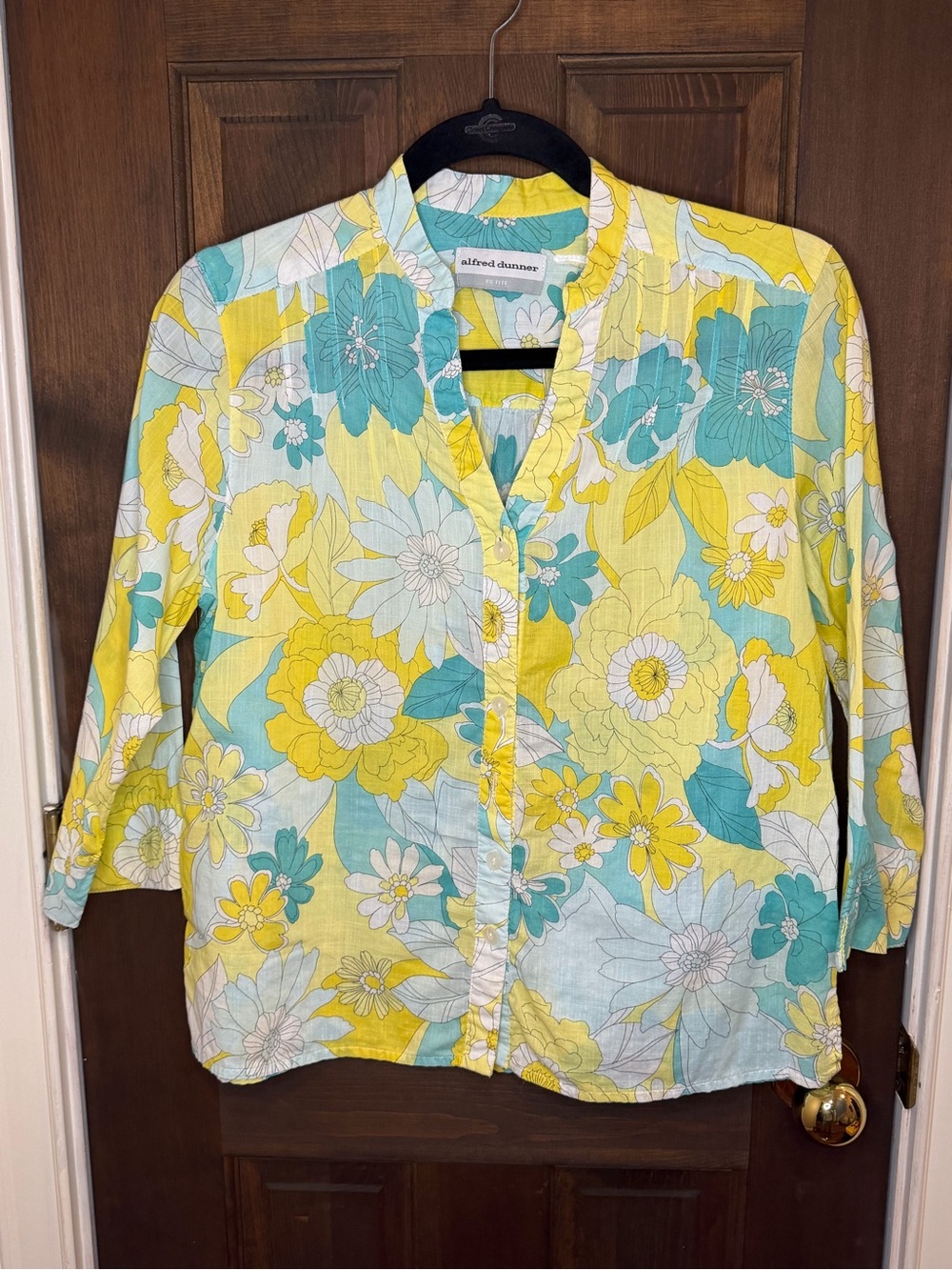 Vintage Alfred Dunner Vintage Floral Blouse Top Fits Petite Medium Yellow Teal